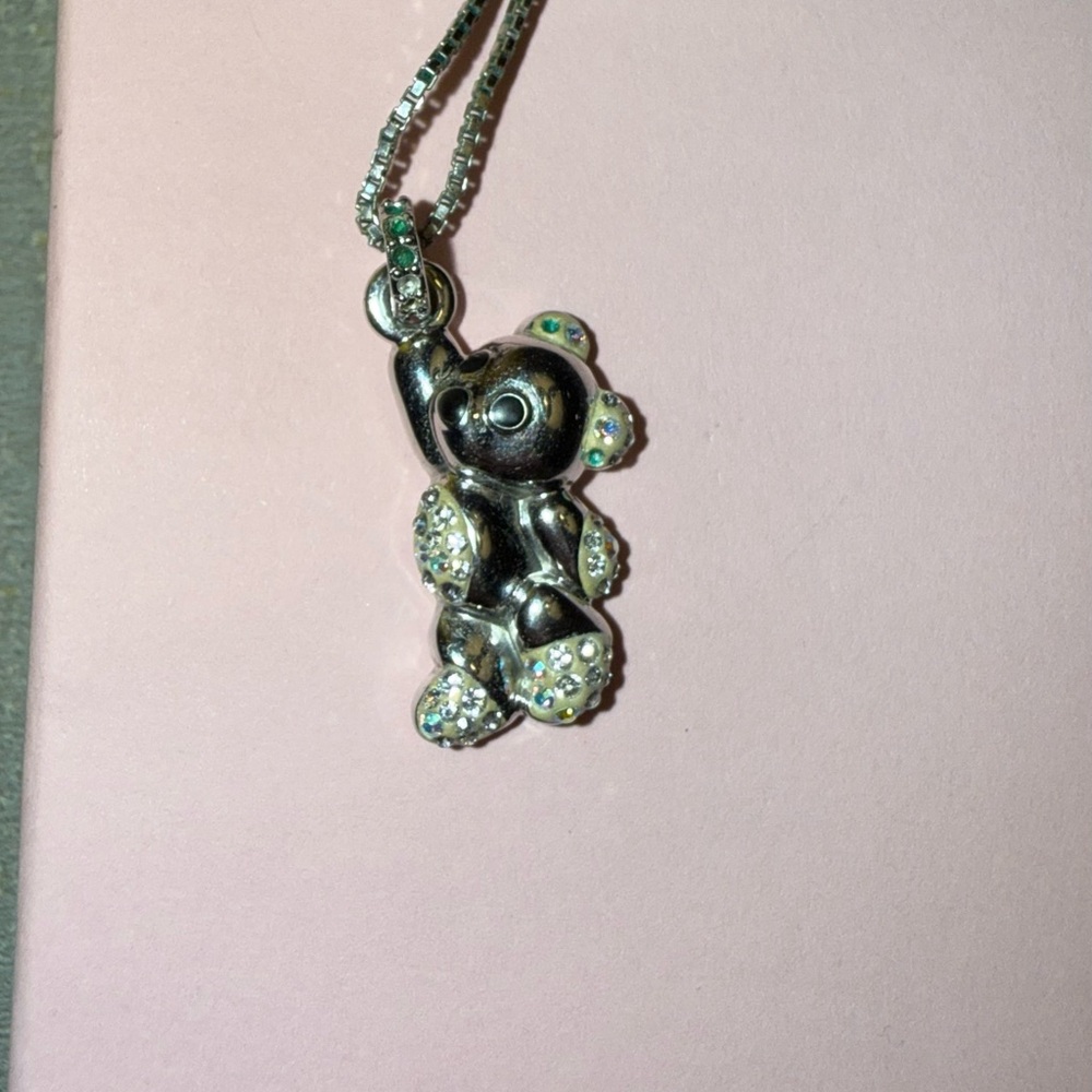 Vintage Swarovski Crystal Silver Bear Pendant Necklace - Picture 9 of 9